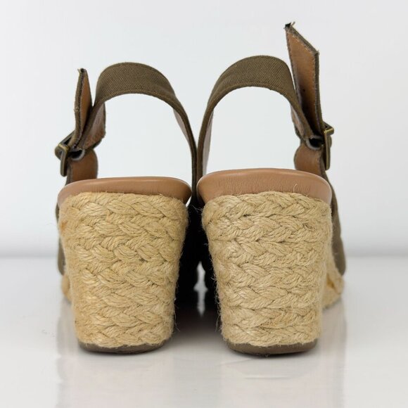 VIONIC Aruba Coralina Canvas Wedges Slingback Rattan Olive Green Espadrilles 7 - Picture 7 of 13